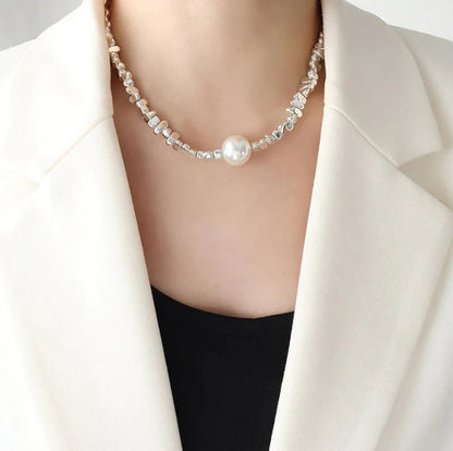 Geometric Pearl Titanium Necklace